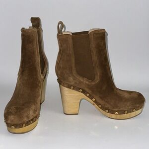 Veronica Beard Decker Suede Studded Embellished Clog Wooden Heel Booties 7 $450